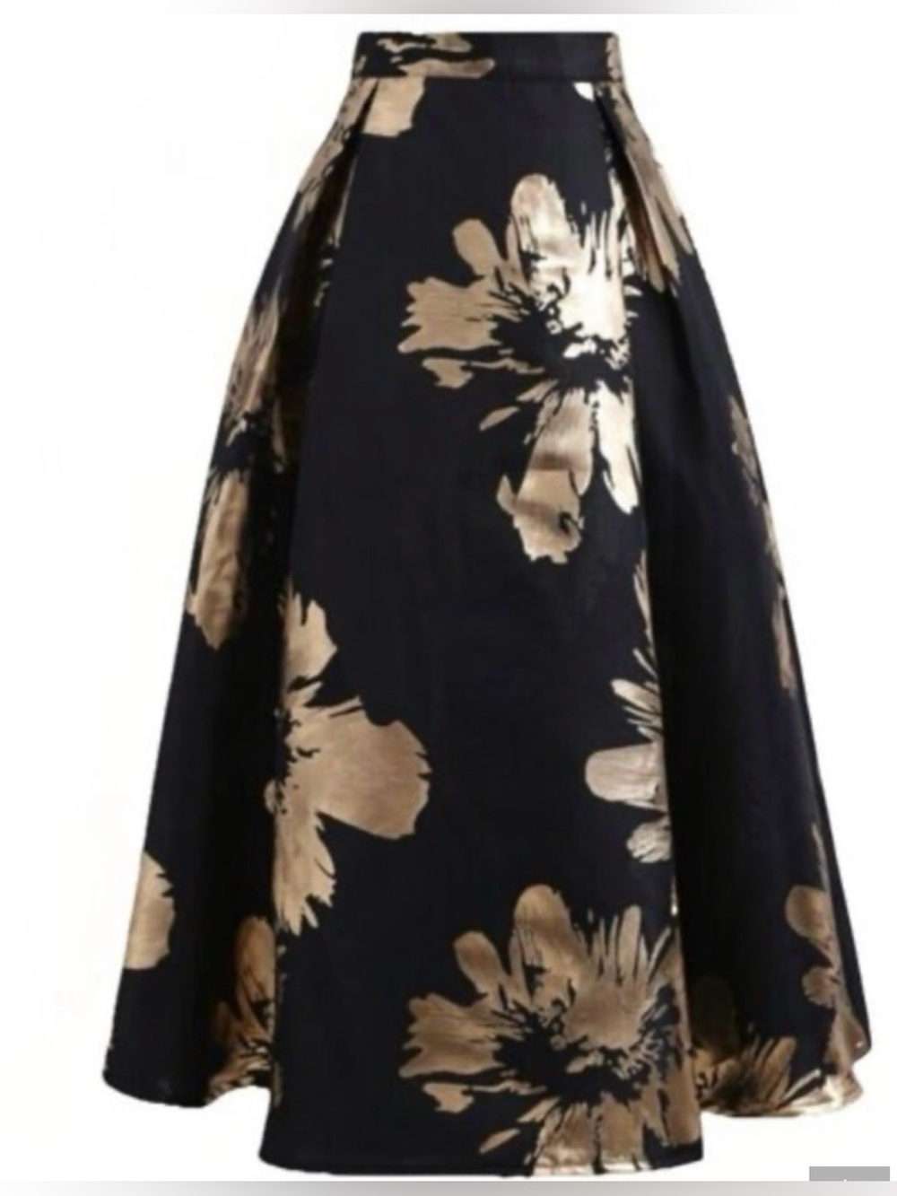 NWT Chicwish Elegant Black and Gold Floral Midi Skirt Size Medium